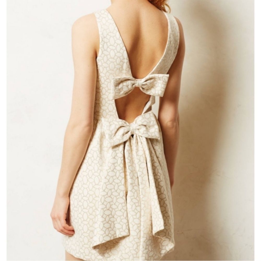 ERIN by Erin Fetherston Josette Dress in White & Gold Open Long Bow Back Size 4